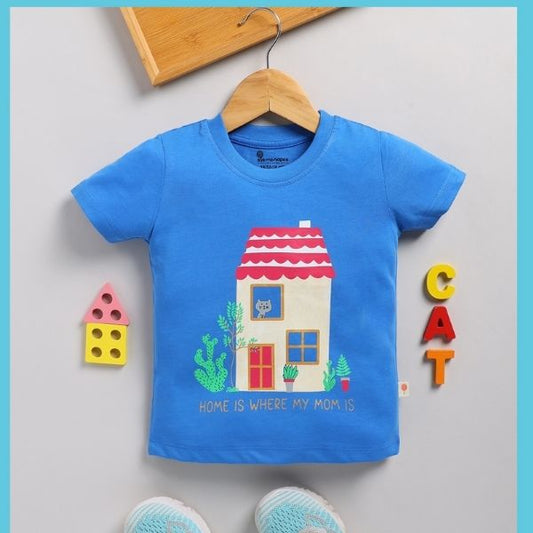 Blue Baby Tee for Girls – Sweet 'Home is Where My Mom is' Print