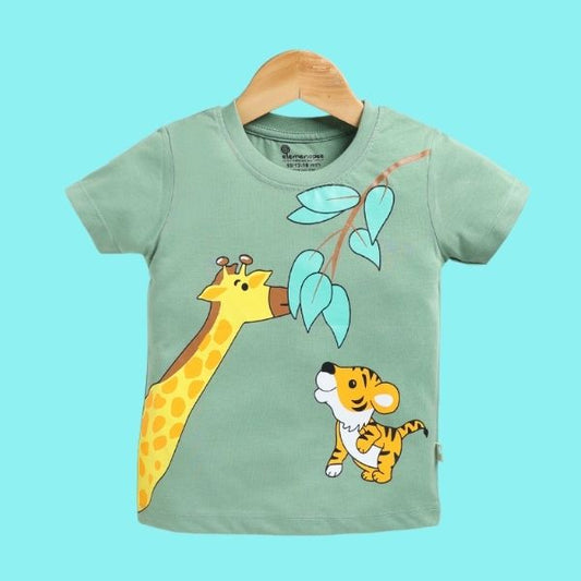 CUCUMBER Green Boy's Tee – Playful Giraffe & Lion Design