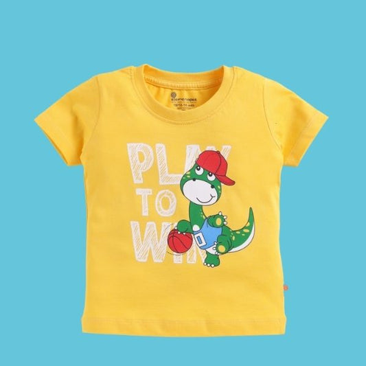 ELEMENOPEE Boy's Orange T-shirt with Cool 'Play To Win' Themed Dino Print