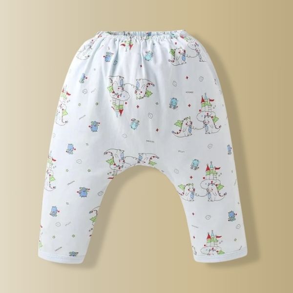 Cute Breathable Full Length Diaper Leggings With Bear & Bus Print Pack of 2 - Light pink & Blue