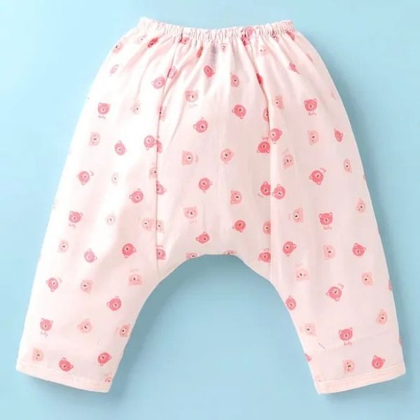 Cute Breathable Full Length Diaper Leggings Bear & Bus Print Pack of 2 -Peach & Offwhite