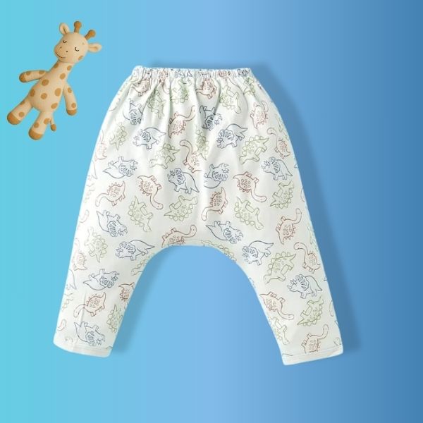 Super Comfortable Diaper Leggings with Cute Bear & Dinosaur Print Pack of 2 -Green & Beige