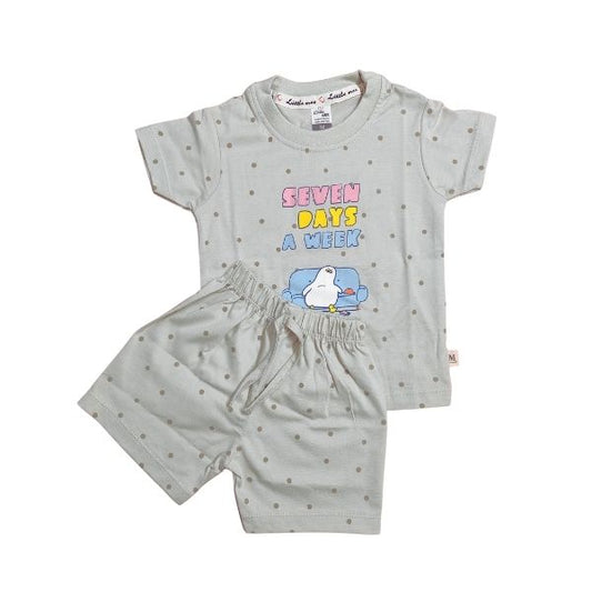 Stylish and Soft Pure Cotton Printed T-shirt with Matching Short Set - Light Grey
