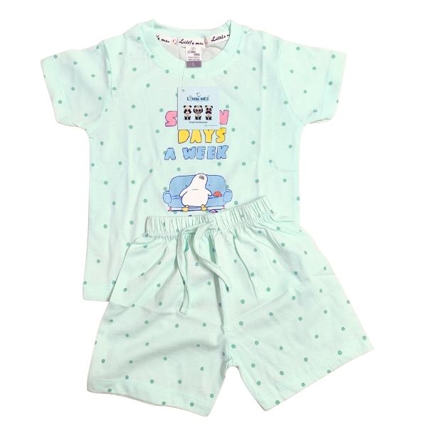 Stylish and Soft Pure Cotton Printed T-shirt with Matching Short Set - Turquoise