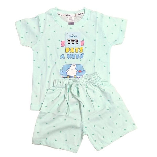 Stylish and Soft Pure Cotton Printed T-shirt with Matching Short Set - Turquoise