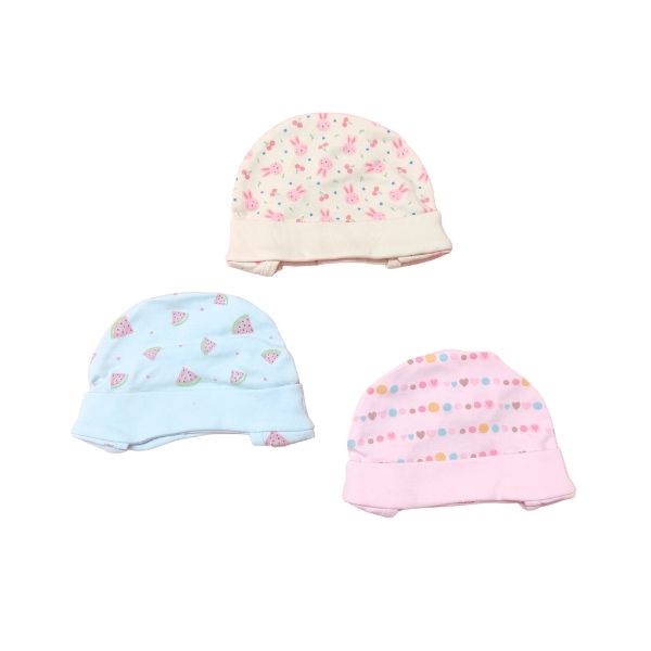 100% Cotton Printed Ear Cap Set of 3 - Pink, Beige & Blue