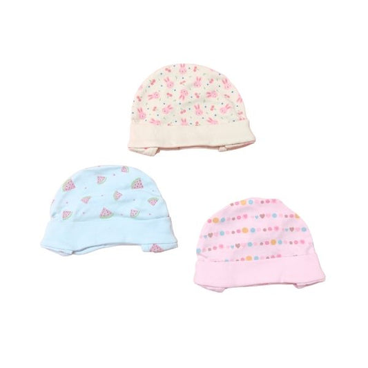 100% Cotton Printed Ear Cap Set of 3 - Pink, Beige & Blue