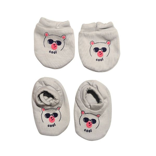 100% Cotton Printed Mittens & Booties set - Cool Grey