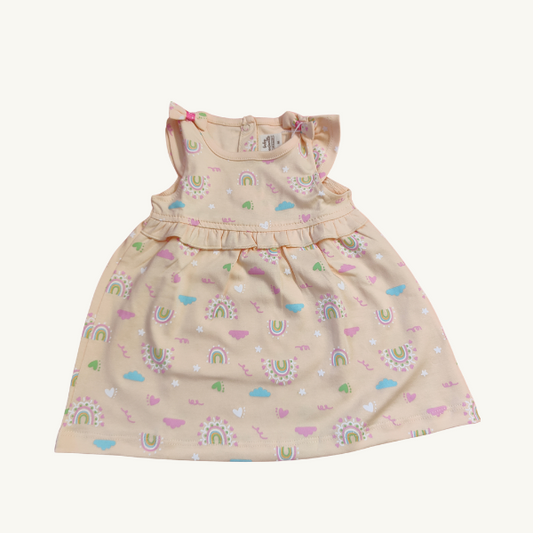 Stylish Cotton Frock with Frill Sleeves - Light yellow