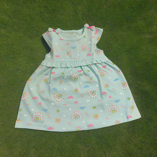 Comfortable Summer Frock with Frill Sleeves - Turquoise