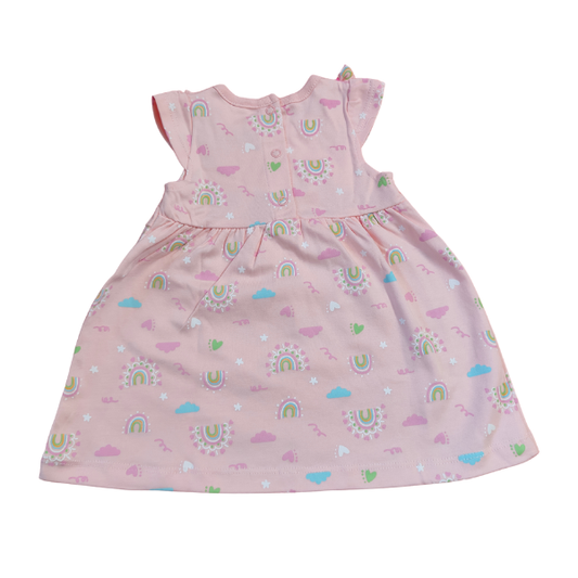 Stylish Cotton Frock with Frill Sleeves - Pink