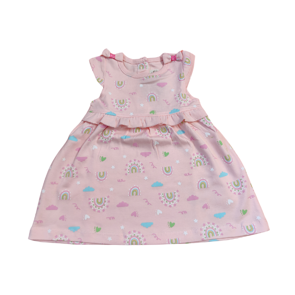 Stylish Cotton Frock with Frill Sleeves - Pink