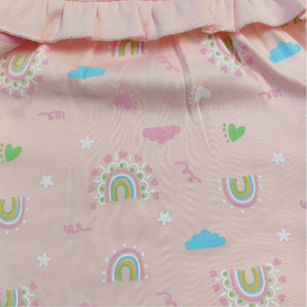 Stylish Cotton Frock with Frill Sleeves - Pink