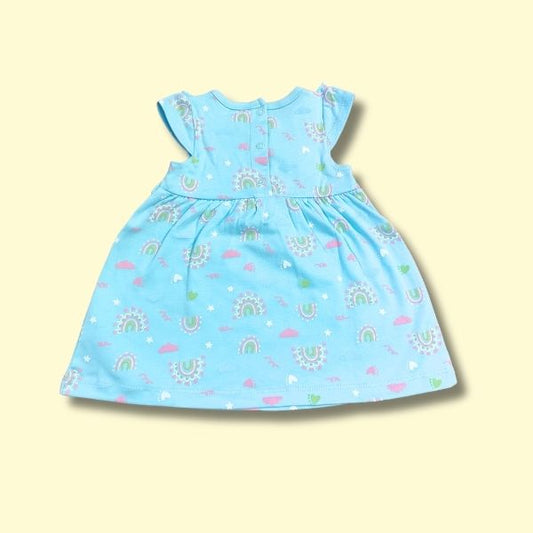 Stylish Cotton Frock with Frill Sleeves - Blue