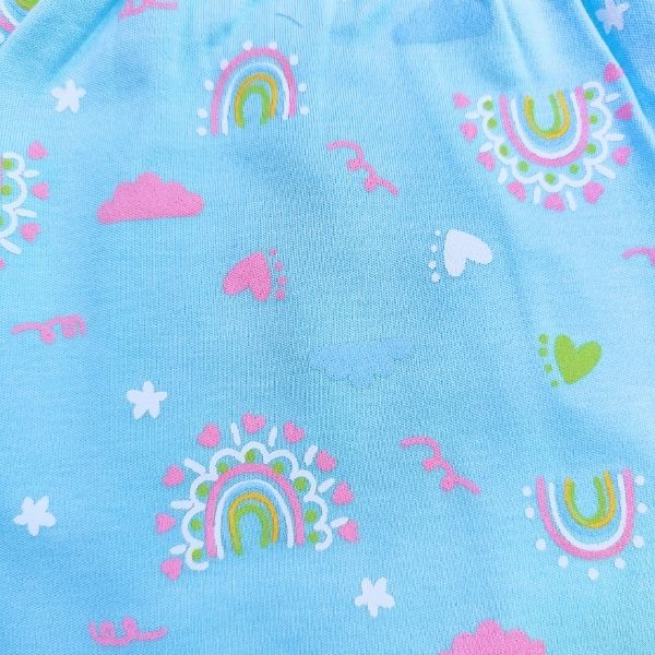 Stylish Cotton Frock with Frill Sleeves - Blue