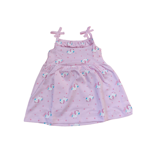 Sleeveless Cotton frock with Unicorn print - Pink