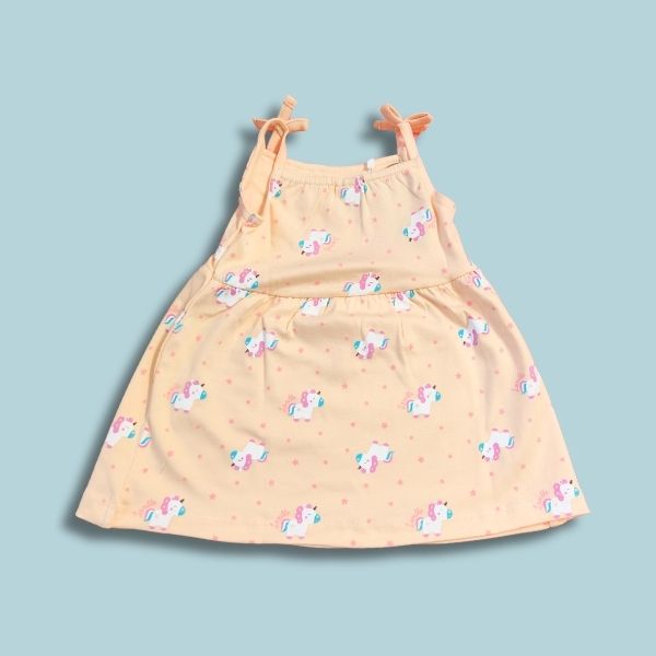 Sleeveless Cotton frock with Unicorn print - Peach