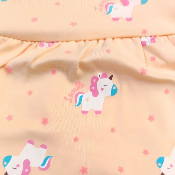 Sleeveless Cotton frock with Unicorn print - Peach