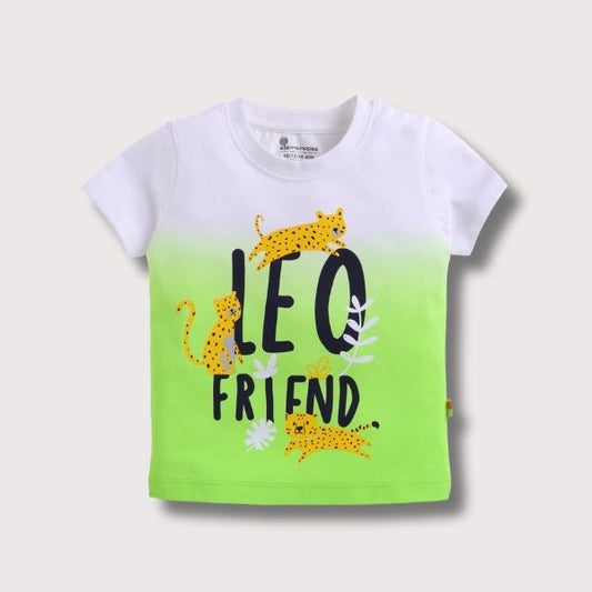 Elemenopee Green Cotton T-Shirt for Infant Boys – Vibrant 3 Panther Print