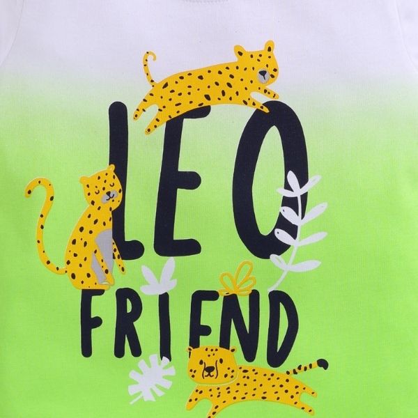 Elemenopee Green Cotton T-Shirt for Infant Boys – Vibrant 3 Panther Print
