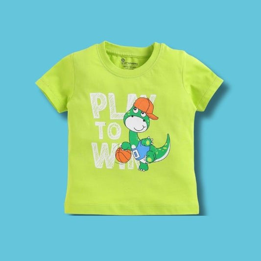 Boy's Green T-shirt with Cool 'Play To Win' Themed Dino Print
