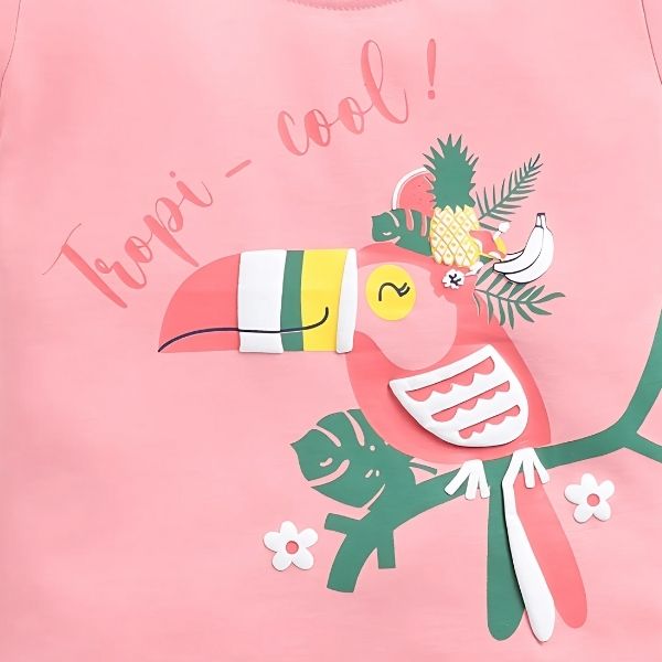 Soft Cotton T-Shirt for Infant Girls – Pink with Playful Bird Print