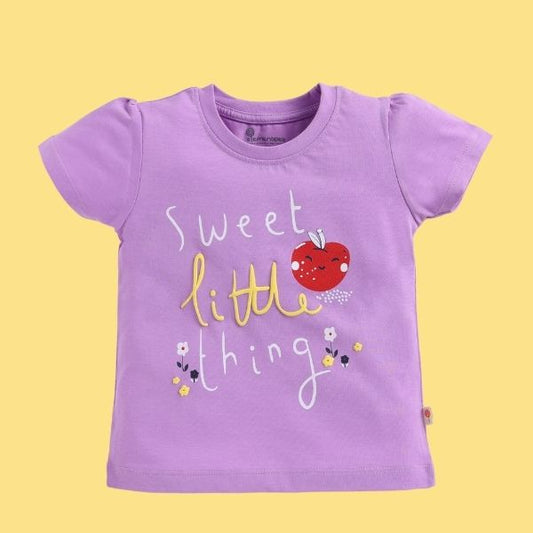 CUCUMBER Adorable Girl's Purple Tee – Apple Print with 'Sweet Little Thing' Message