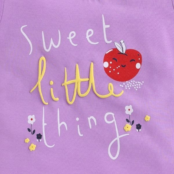 CUCUMBER Adorable Girl's Purple Tee – Apple Print with 'Sweet Little Thing' Message
