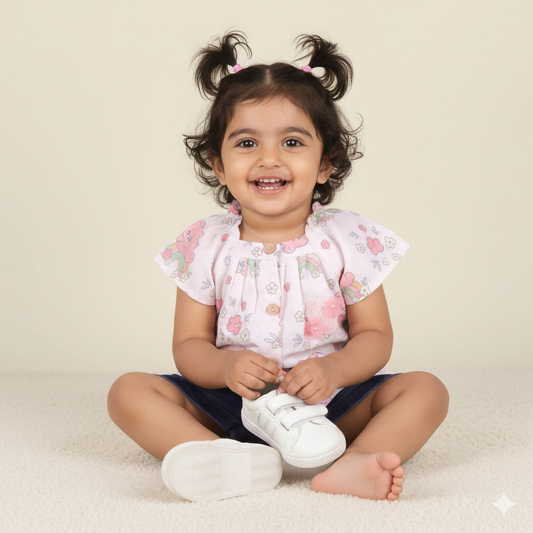 Honey Pie Girls’ Peach Top & Shorts Set – Printed Partywear Combo