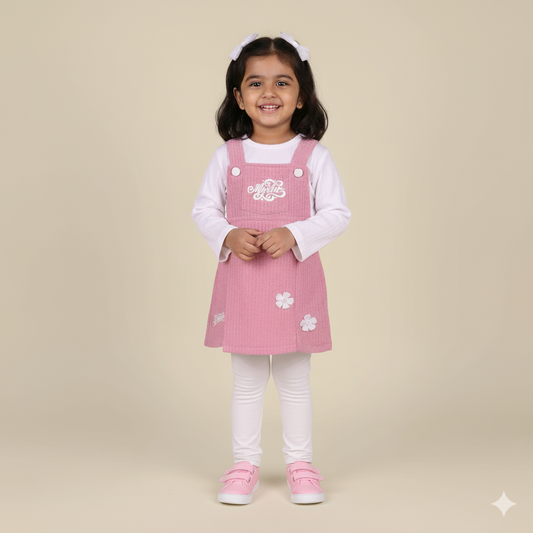 Mystic & Beautiful – Girls’ Pink Dungaree Outfit with Leggings
