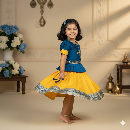 Twinkling Tides: Girl Wear Multicolor Embroidered Lehenga Choli with Rhinestones & Sugar Beads