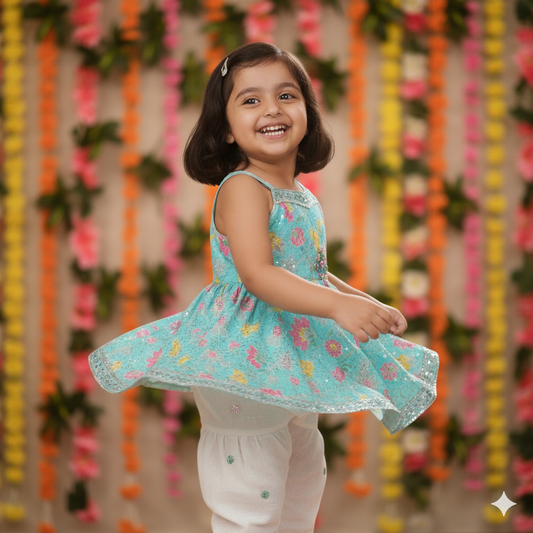 Cool Mint Vibes: Sparkle Kurti, Patiala & Dupatta – Perfect Party & Festive Combo