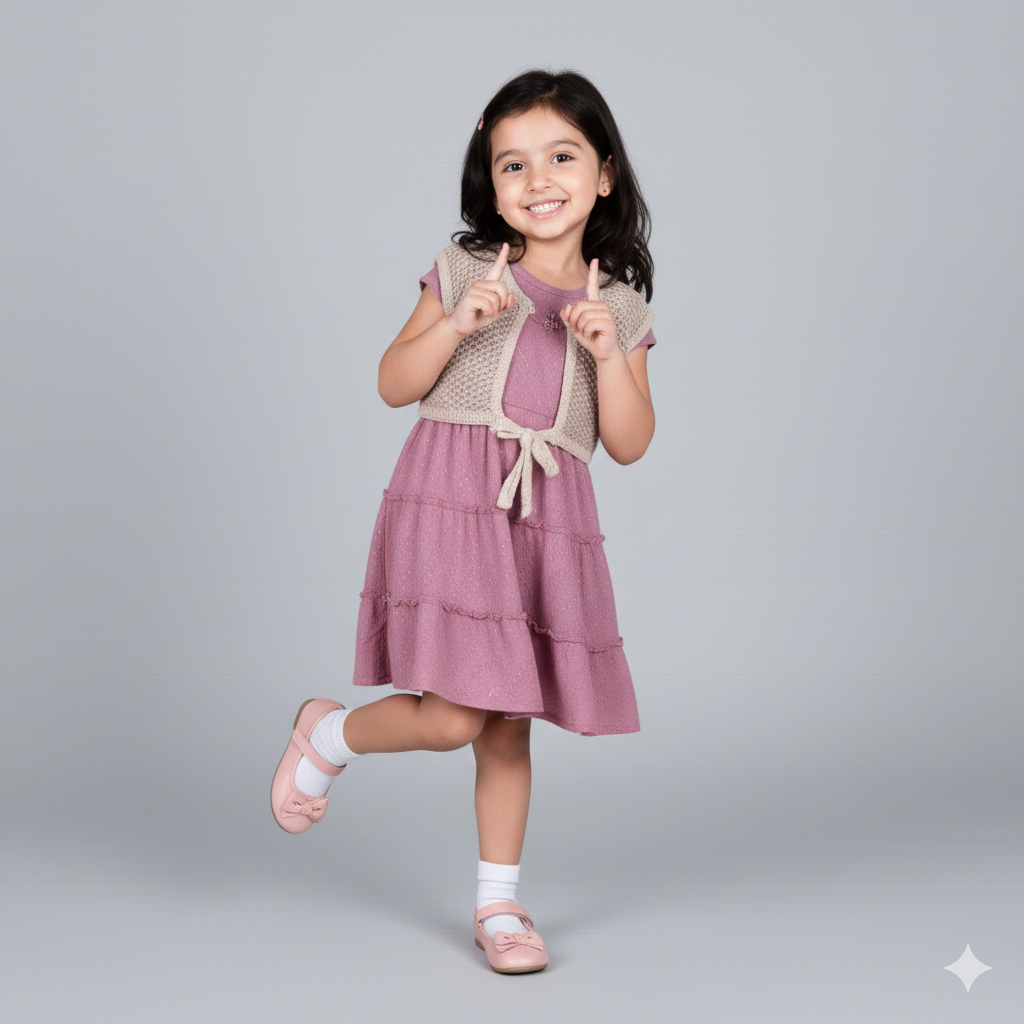 Glitter Glam Pink Frock & Jacket Set – Festive Sparkle for Girls