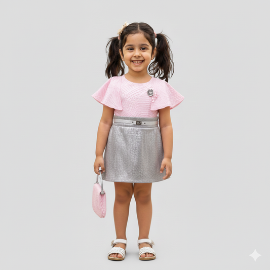 Pretty in Pink – Girls’ Party Dress with Belt and Handbag