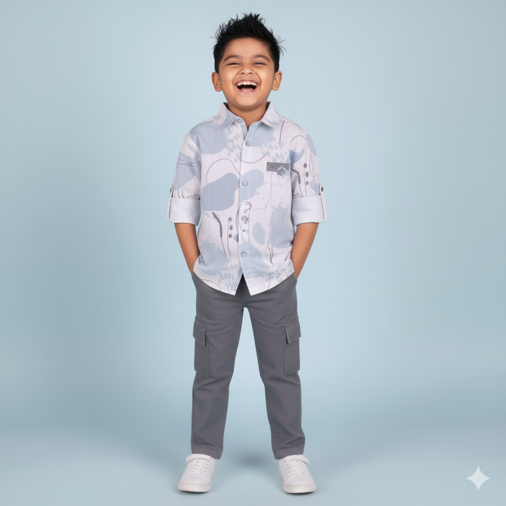 Miniboo Boys’ Striped & Printed Shirt with Cargo Pants