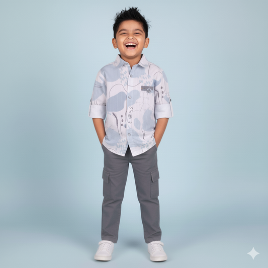 Miniboo Boys’ Striped & Printed Shirt with Cargo Pants