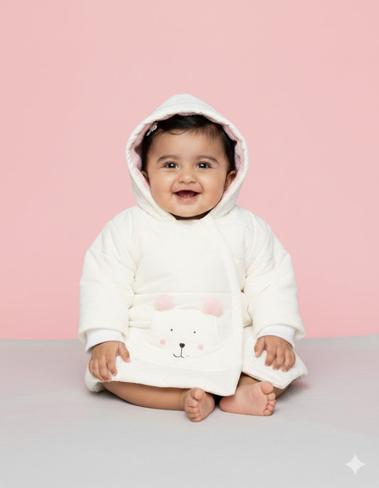 Chic & Cozy – Girls’ Quilted Jacket with Hood in Light Green