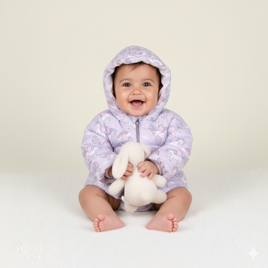 Snuggle Up Outdoors: Little Kangaroos Light Grey Quilted Jacket for Girls