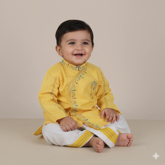 Smart Outdoor & Festival Ready: Archies Yellow Boys Kurta with Dhoti & Pant Set