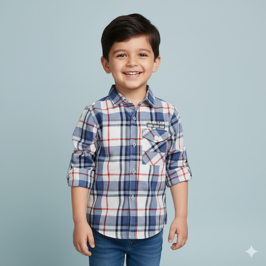 Jash Kids Boys Blue Checked Full Sleeve Cotton Shirt