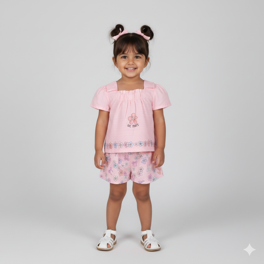 Play All Day: Girls’ Pink Top & Shorts Summer Set