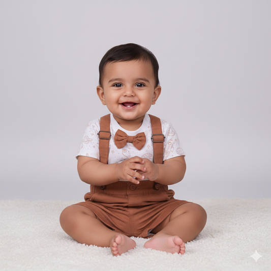 Toffyhouse Cotton Dungaree Romper Set T-Shirt with Mid-Thigh Bodysuit