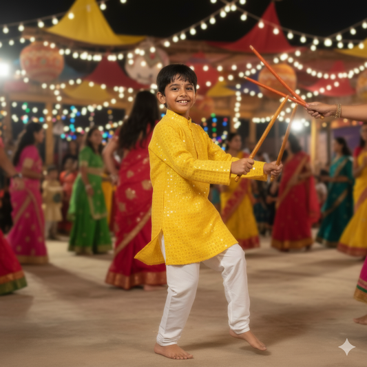 Bright & Festive – Boys’ Yellow Kurta Pyjama with Sequins Work