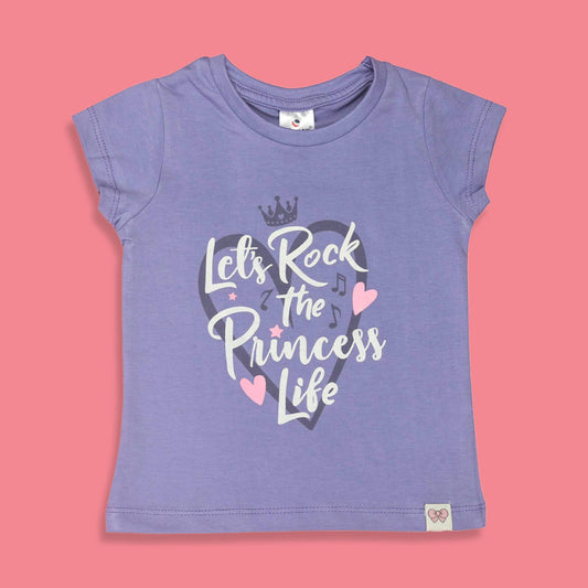 Ollypop Girls’ Violet Let's Rock the Princess Life Casual Top – Breathable Summer & Monsoon Essential with Motivational & Musical Theme Print