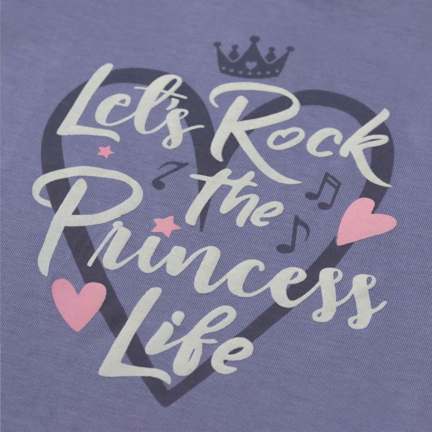 Ollypop Girls’ Violet Let's Rock the Princess Life Casual Top – Breathable Summer & Monsoon Essential with Motivational & Musical Theme Print