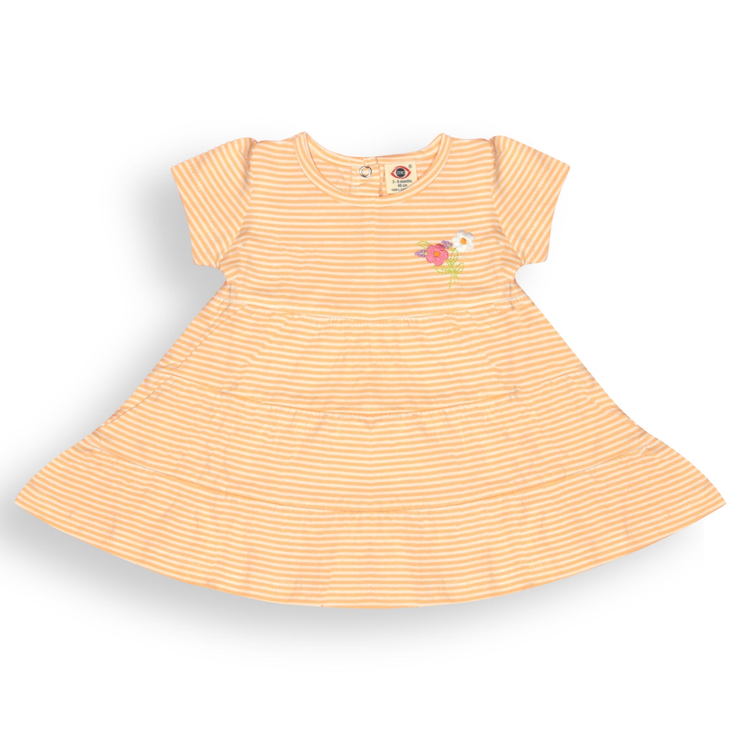 Zero Essentials Girls’ Peach Striped Frock – Half Sleeves, Knee Length, Easy Snap Buttons