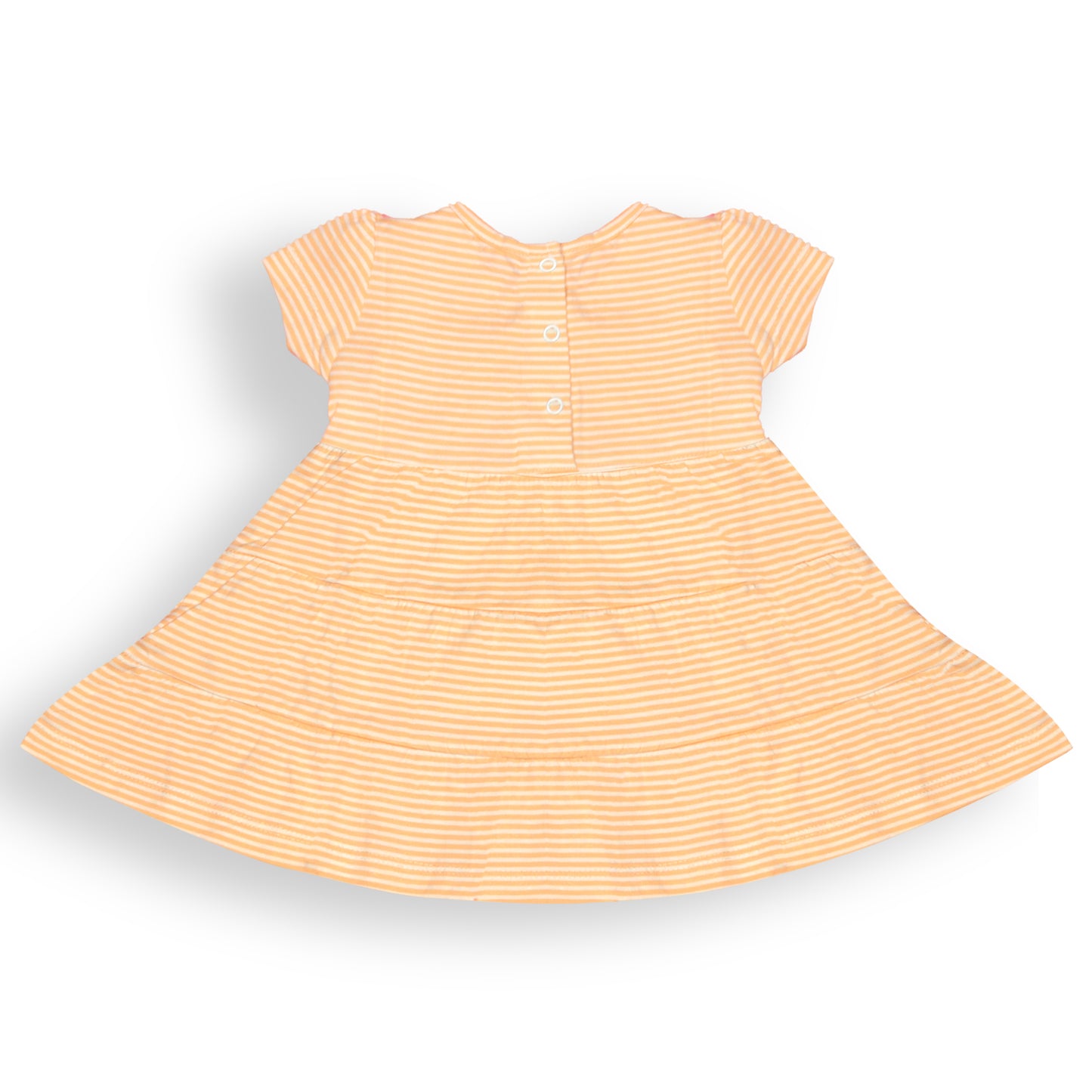 Zero Essentials Girls’ Peach Striped Frock – Half Sleeves, Knee Length, Easy Snap Buttons