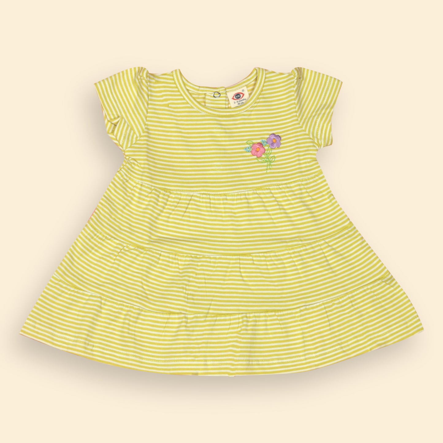 Zero Essentials Girls’ LimegreenStriped Frock – Half Sleeves, Knee Length, Easy Snap Buttons