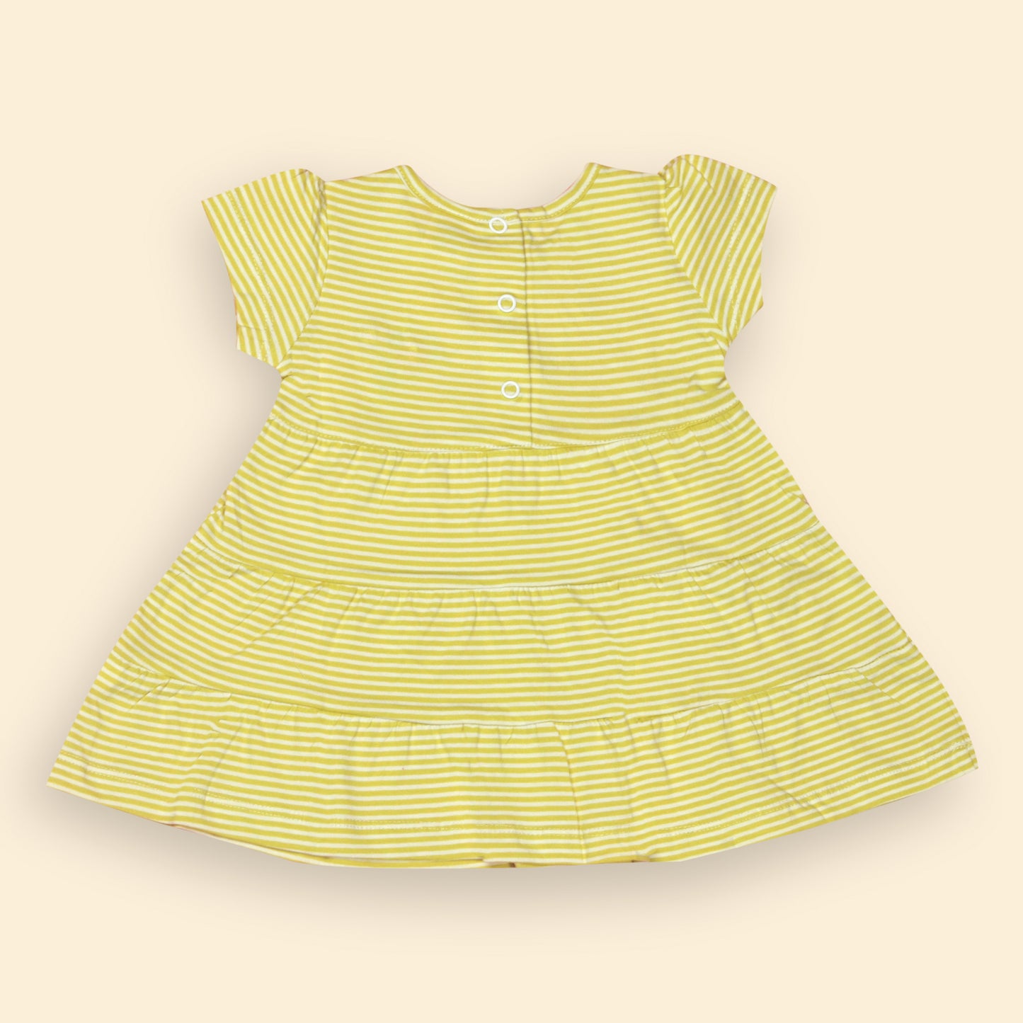 Zero Essentials Girls’ LimegreenStriped Frock – Half Sleeves, Knee Length, Easy Snap Buttons