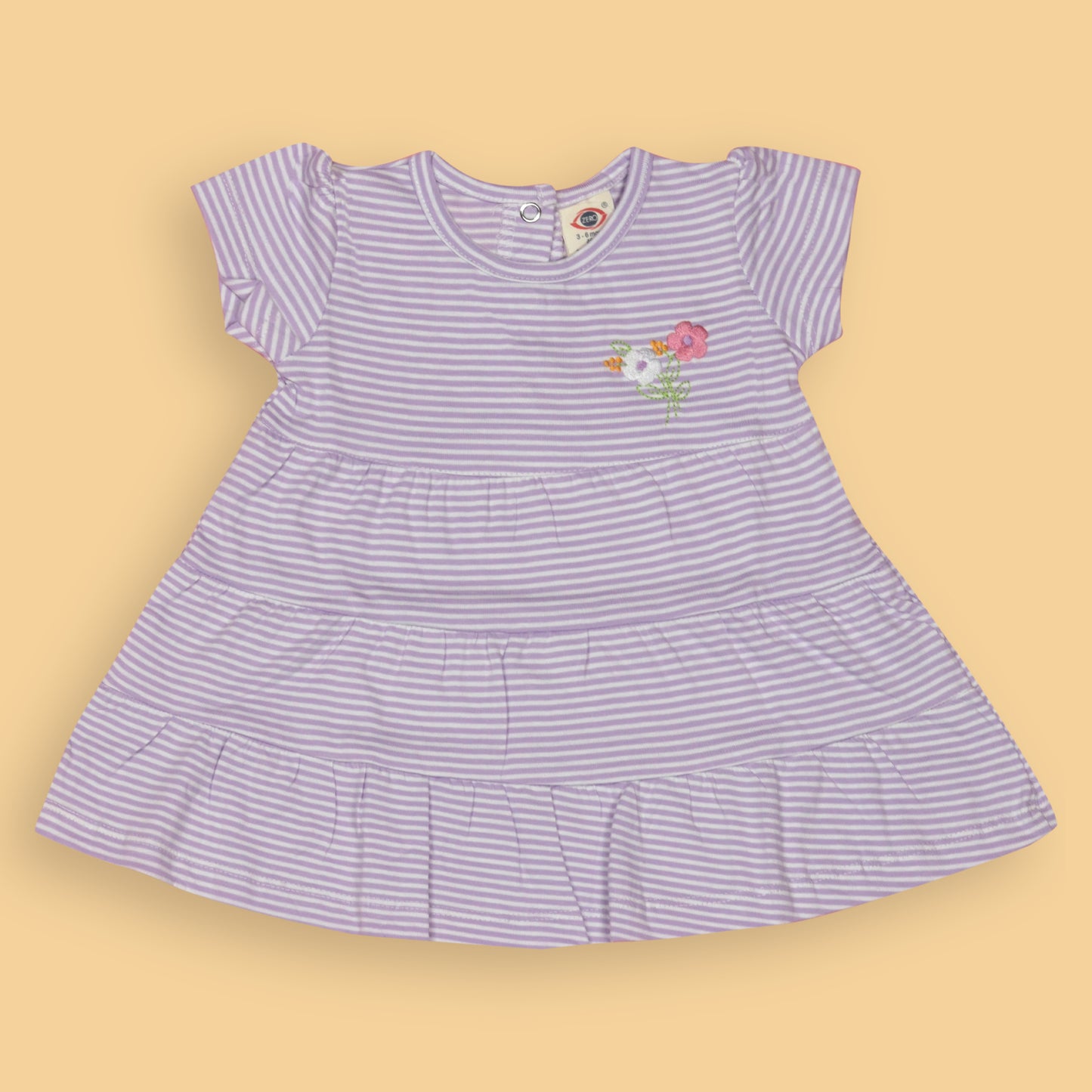 Zero Essentials Girls’ Lilac Striped Frock – Half Sleeves, Knee Length, Easy Snap Buttons